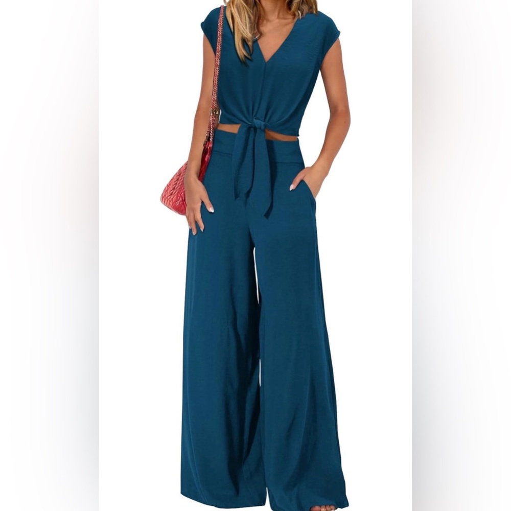 Teal Wide-Leg Jumpsuit - Picture 2 of 13